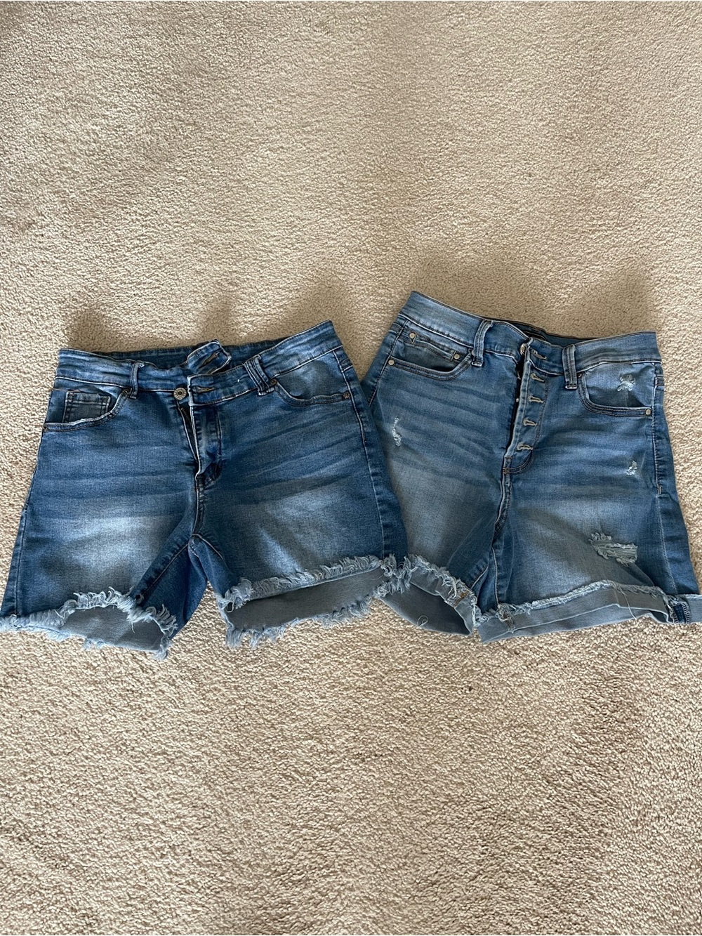 Women’s Distressed Blue Denim Jean Shorts with Frayed Hem